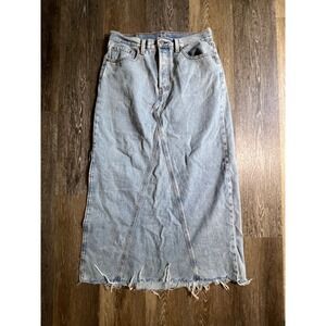 Levis Denim Maxi Skirt Womens 30 Light Blue Good Raw Hem High Waisted Long Jean